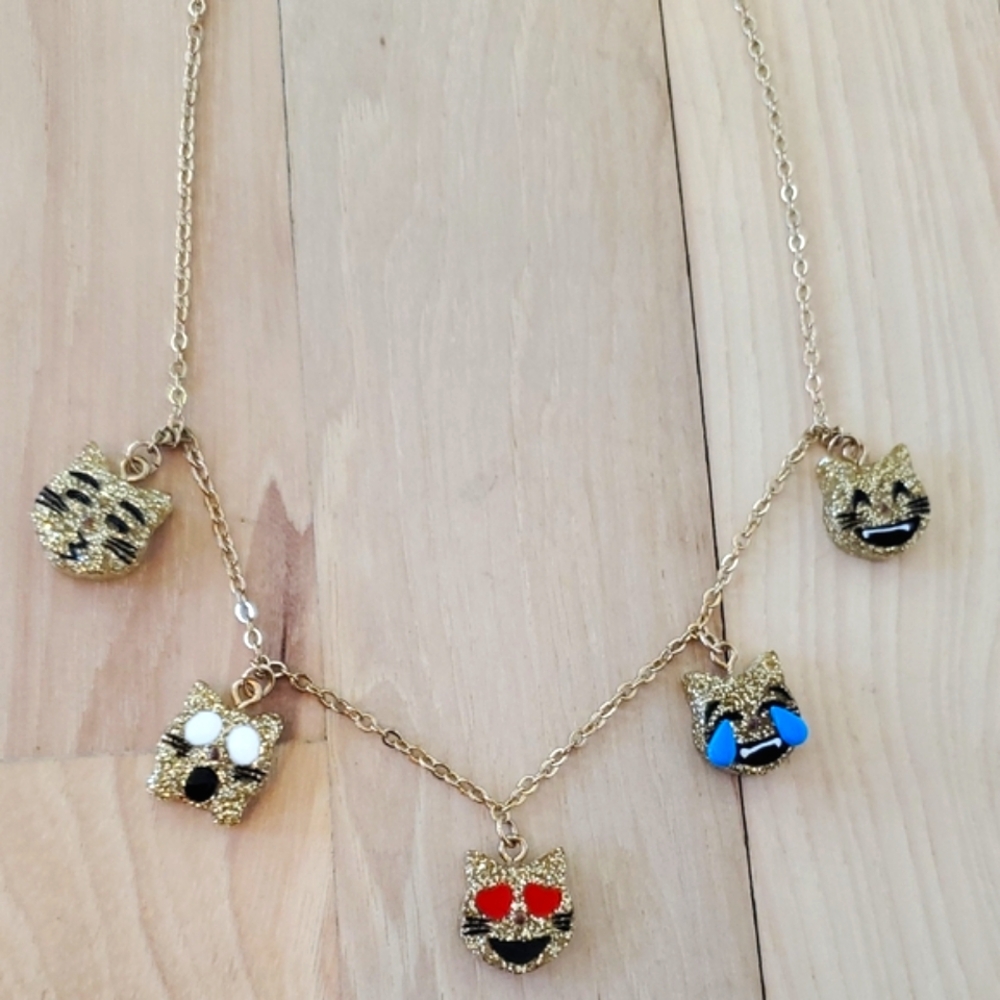 CREWCUTS Emoji Gold Cat Charm Necklace